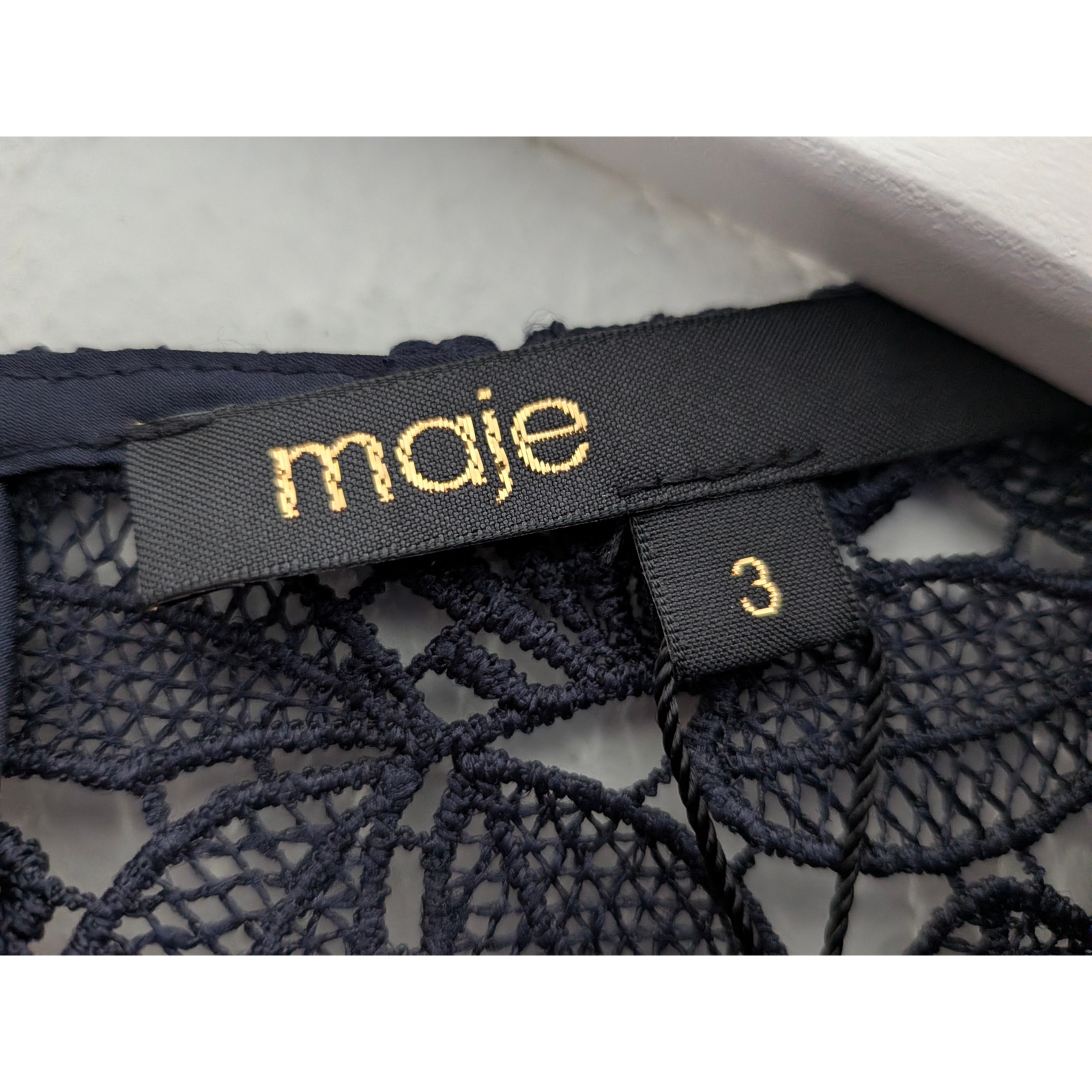 Maje Repine Marine Navy Blue Lace Crepe Mini Dress Size 3 Us Large L Nwt New — image 5 of 8